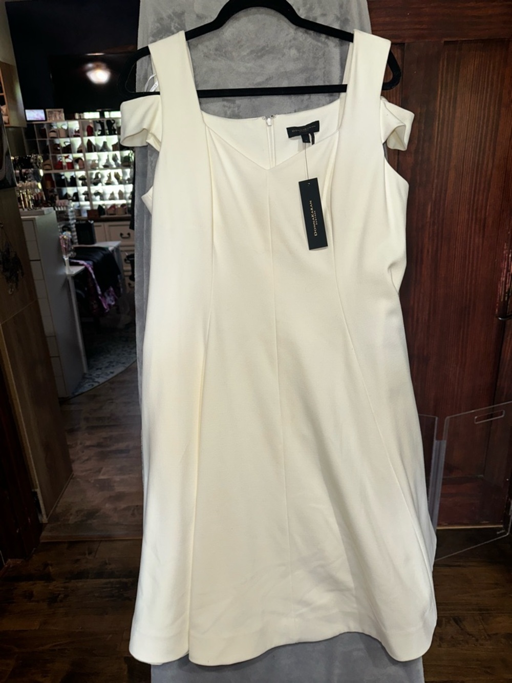 Donna Karan Ivory Cold-Shoulder Midi Dress